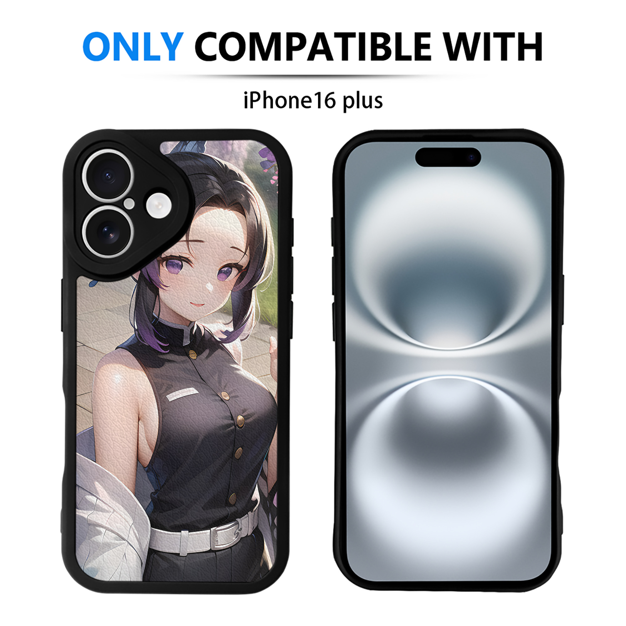 （画像用） 鬼滅の刃（きめつのやいば）蟲柱-胡蝶 しのぶ／こちょう しのぶ Kochou Shinobu 【iPhone 16シリーズ対応】シリコンスマホケース（レザー調） 材質：シリコン